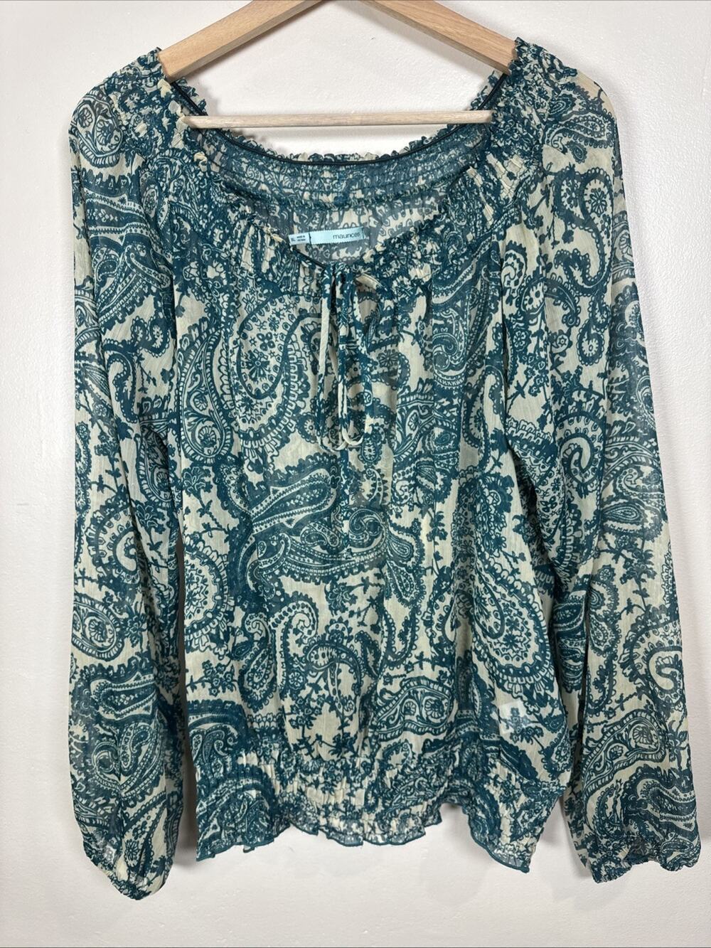 Maurice’s Womens Peasent Blouse Top Sheer Paisley XL Boho